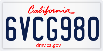 CA license plate 6VCG980