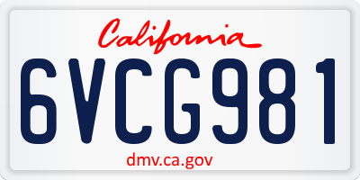 CA license plate 6VCG981