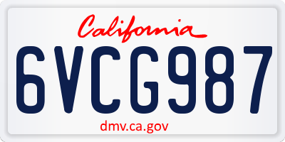 CA license plate 6VCG987