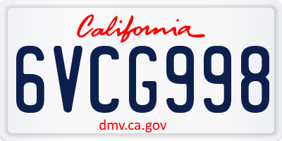 CA license plate 6VCG998