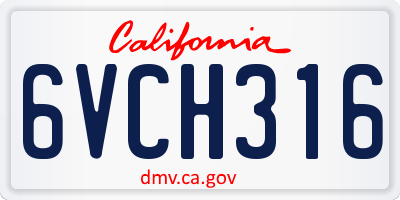 CA license plate 6VCH316