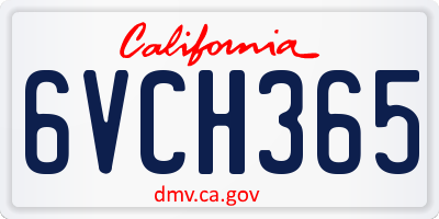 CA license plate 6VCH365