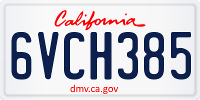 CA license plate 6VCH385