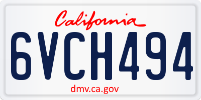 CA license plate 6VCH494