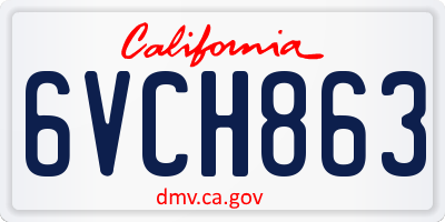 CA license plate 6VCH863