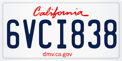 CA license plate 6VCI838