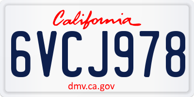 CA license plate 6VCJ978