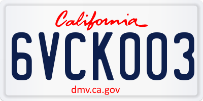 CA license plate 6VCK003