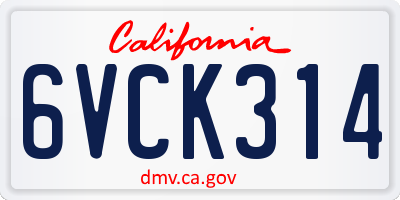 CA license plate 6VCK314