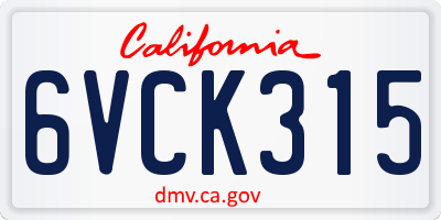 CA license plate 6VCK315