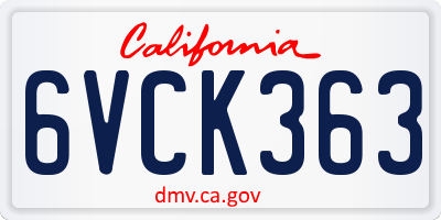 CA license plate 6VCK363