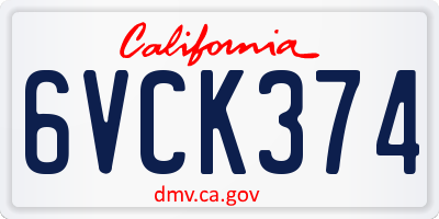 CA license plate 6VCK374