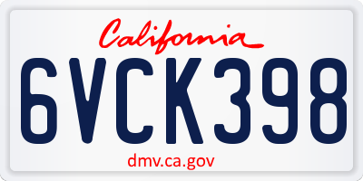 CA license plate 6VCK398