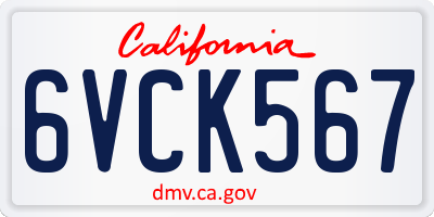 CA license plate 6VCK567