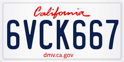 CA license plate 6VCK667