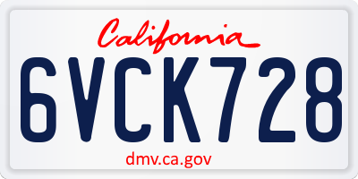 CA license plate 6VCK728