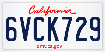 CA license plate 6VCK729