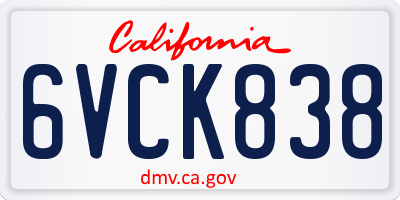 CA license plate 6VCK838