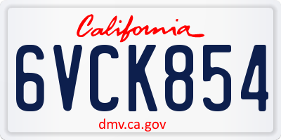CA license plate 6VCK854