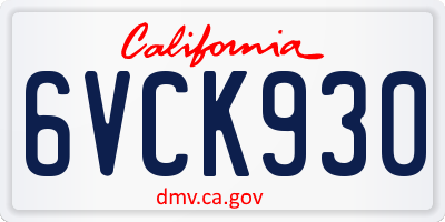 CA license plate 6VCK930