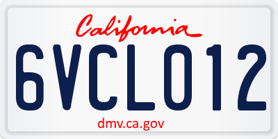 CA license plate 6VCL012