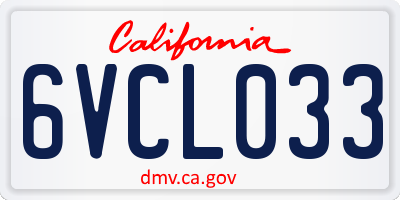CA license plate 6VCL033