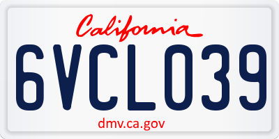 CA license plate 6VCL039