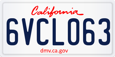 CA license plate 6VCL063