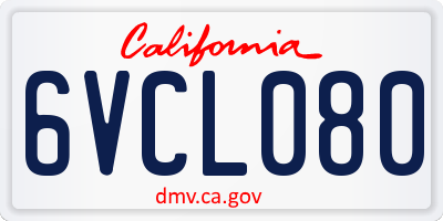 CA license plate 6VCL080