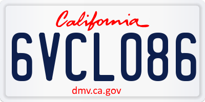 CA license plate 6VCL086