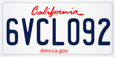 CA license plate 6VCL092