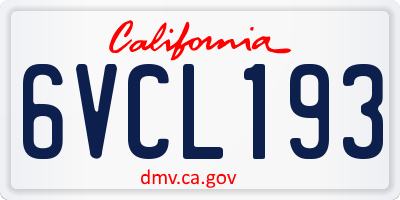 CA license plate 6VCL193