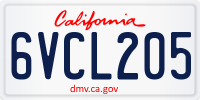 CA license plate 6VCL205