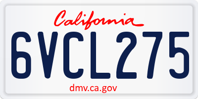 CA license plate 6VCL275