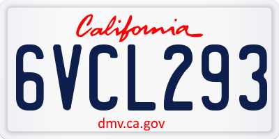 CA license plate 6VCL293