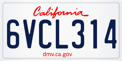 CA license plate 6VCL314