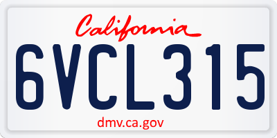 CA license plate 6VCL315
