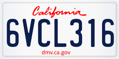 CA license plate 6VCL316