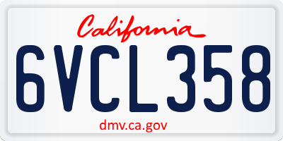 CA license plate 6VCL358