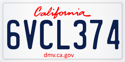 CA license plate 6VCL374