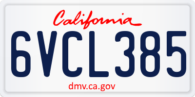 CA license plate 6VCL385