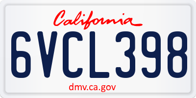 CA license plate 6VCL398
