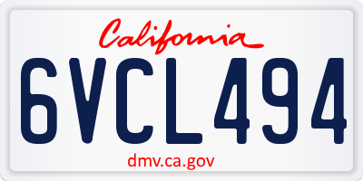 CA license plate 6VCL494