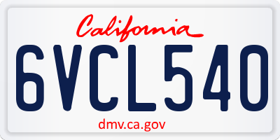 CA license plate 6VCL540
