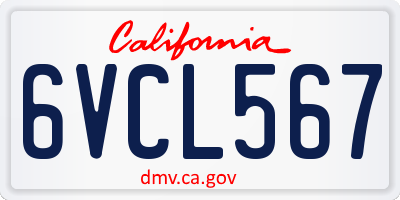 CA license plate 6VCL567