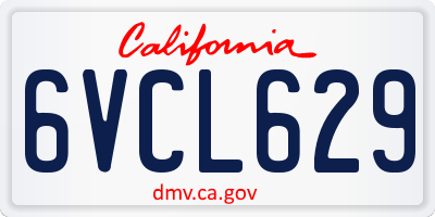 CA license plate 6VCL629