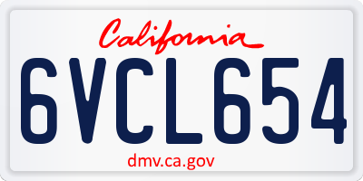 CA license plate 6VCL654