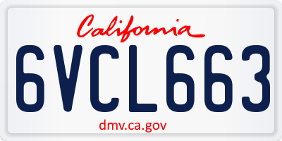 CA license plate 6VCL663