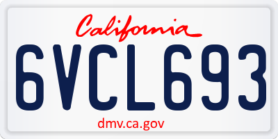 CA license plate 6VCL693