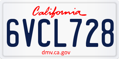 CA license plate 6VCL728